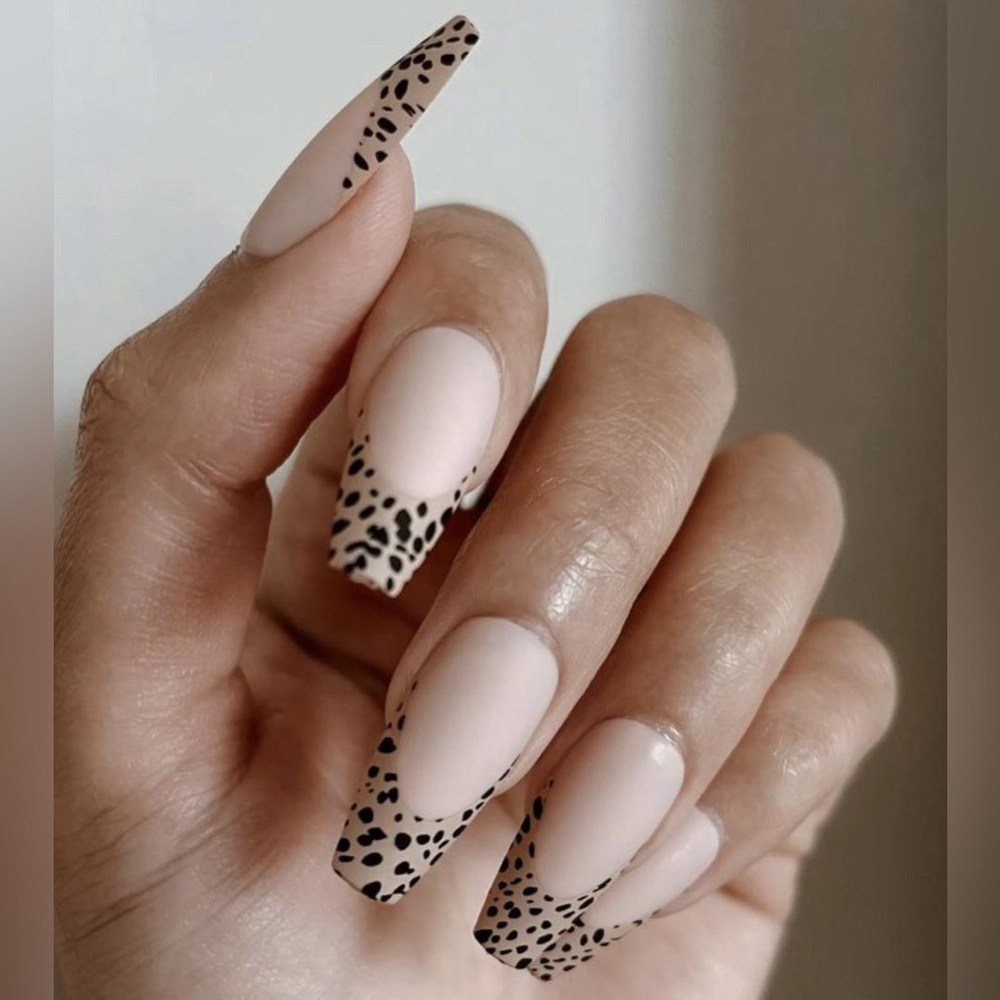 2 Static Nails Cheetah French Long Coffin Press-On Nails
